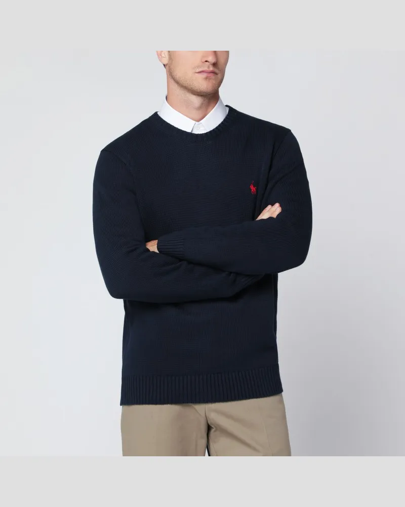 Ralph Lauren Dunkelblauer Baumwollpullover mit Rundhalsausschnitt Blau