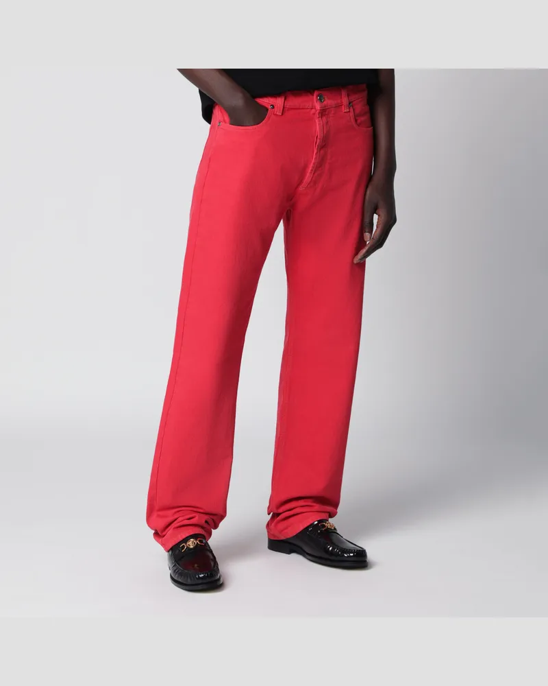 Versace Jeans mit geradem Bein aus Baumwoll-Denim in Rot Red
