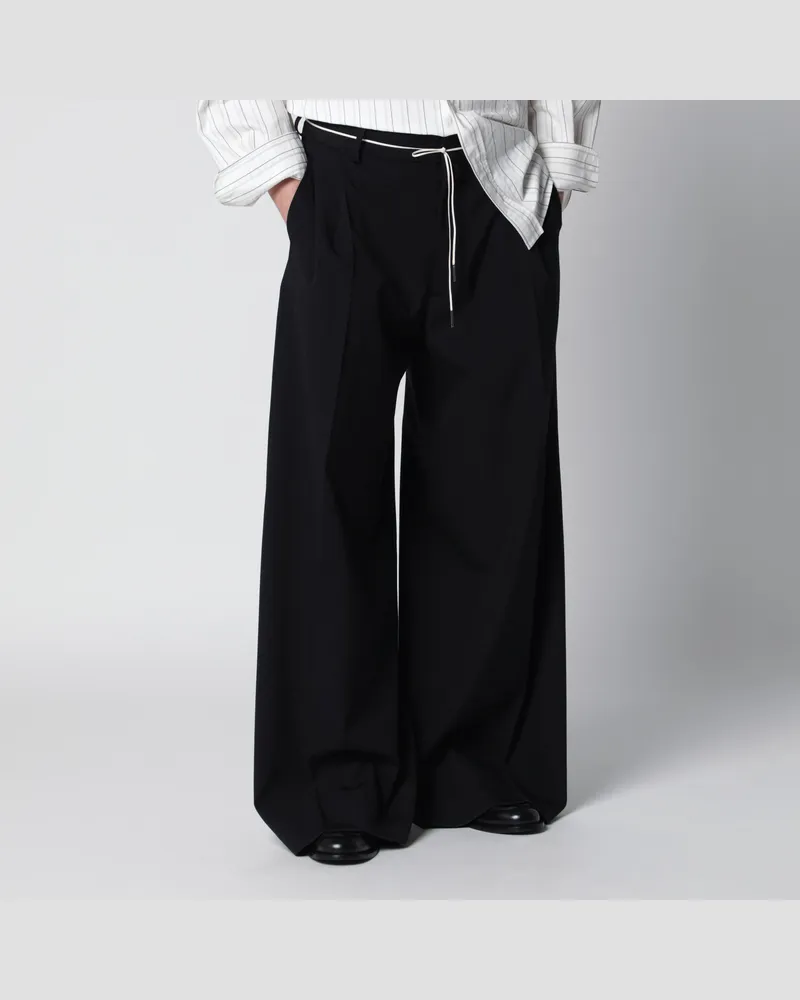 Dries van Noten Weite schwarze Wollhose Black