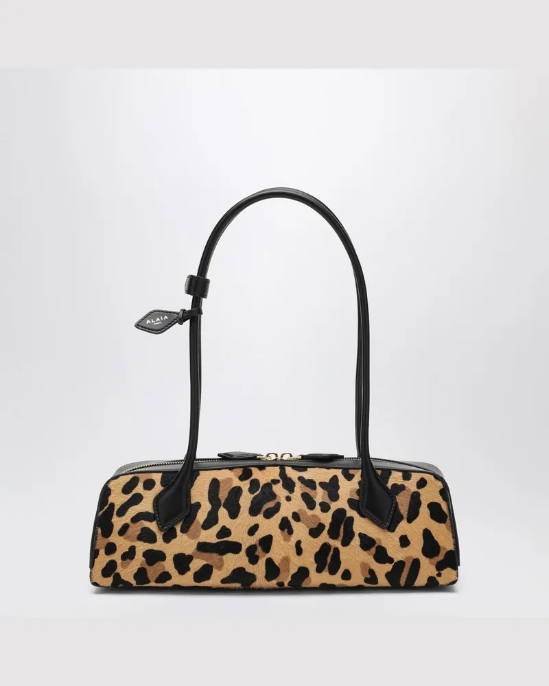 Alaïa Le Teckel mittelgroße Tasche aus Ponyfell mit Leopardenmuster Schwarz