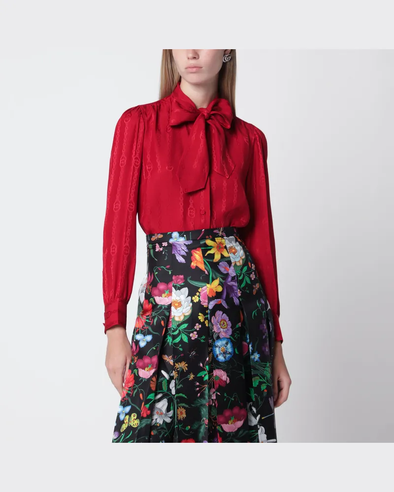 Gucci Rotes Hemd aus Jacquardseide mit Interlocking-GG-Kettenmotiv Red