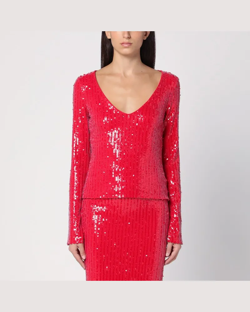 ROTATE Birger Christensen Roter Pullover mit Mikropailletten Rot