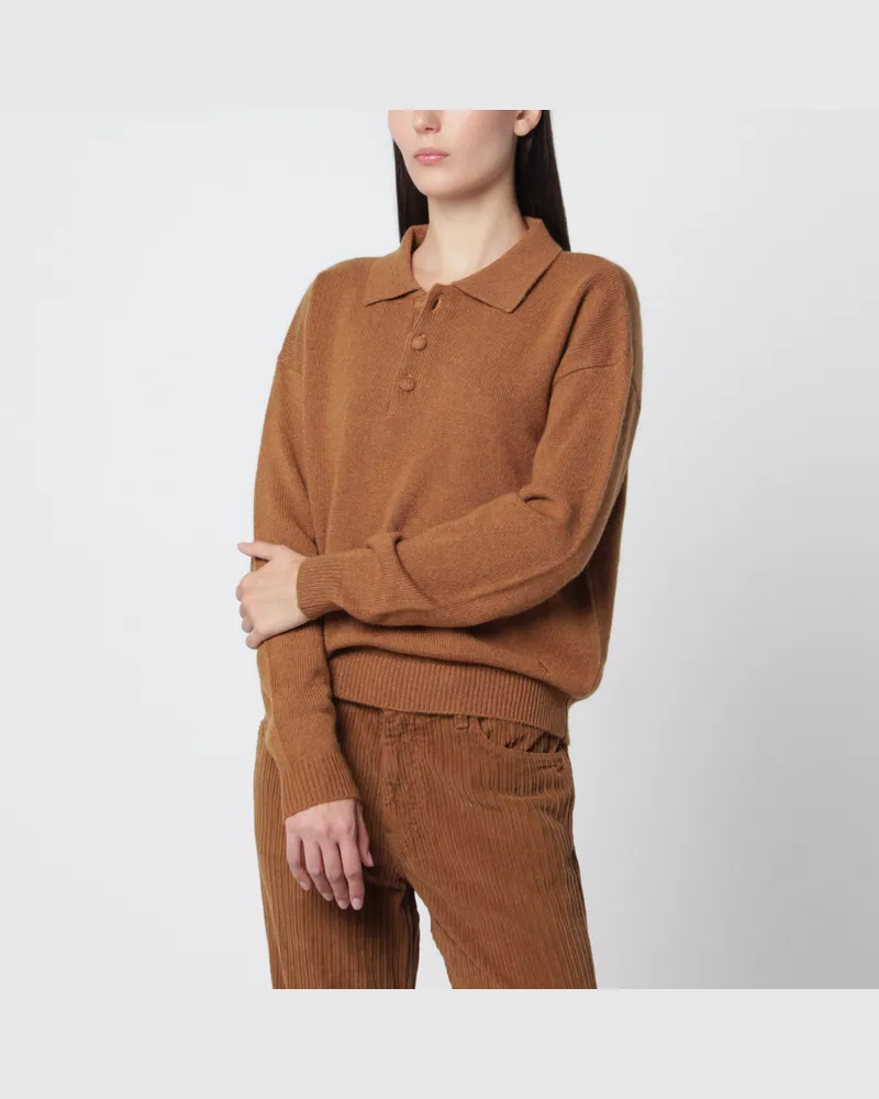 Alexandra Golovanoff Leon Havane 21 Oversize-Poloshirt aus Kaschmir Beige