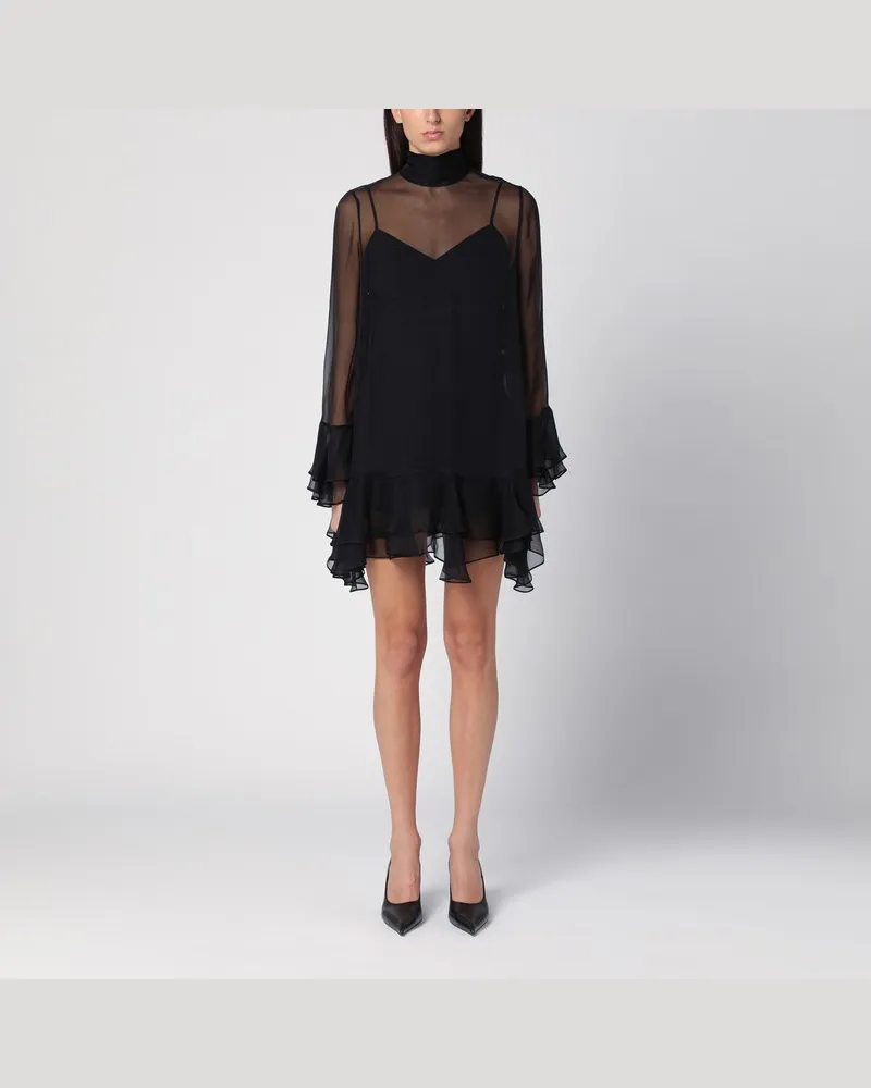 Valentino Garavani Halbtransparentes schwarzes Seidenkleid Schwarz