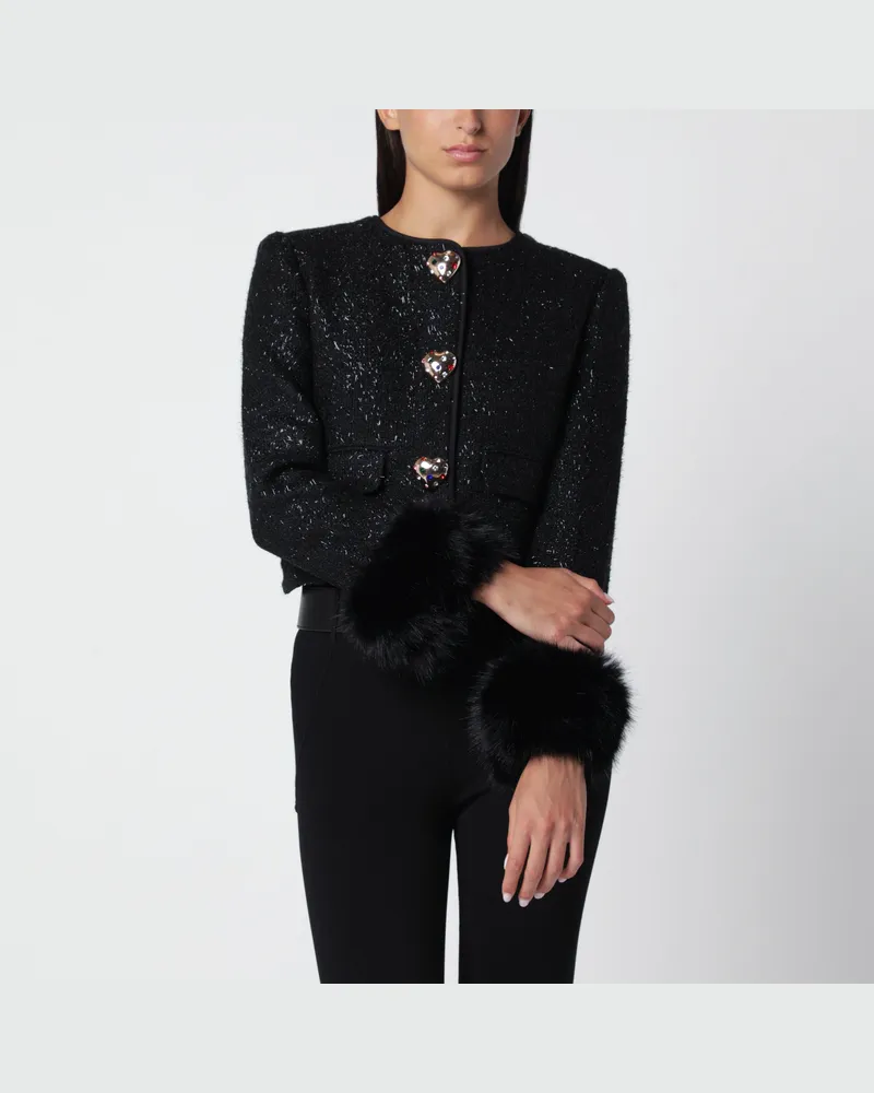 Self-Portrait Schwarze Metallic-Bouclé-Jacke Black