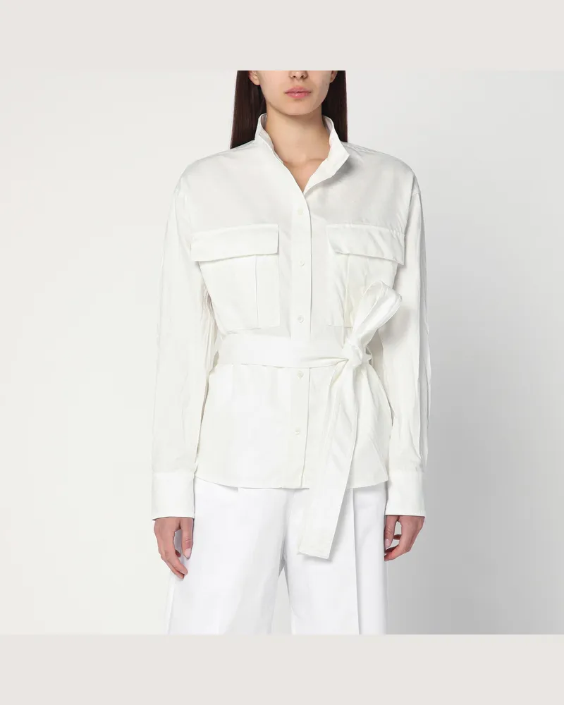 Ferragamo Weißes Hemd mit Gürtel aus Baumwollmischung White