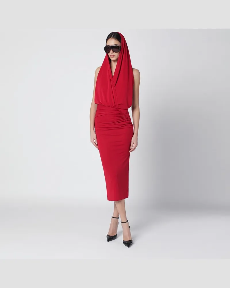 ANDAMANE Rotes Annie Midi-Kleid mit Kapuze Rot