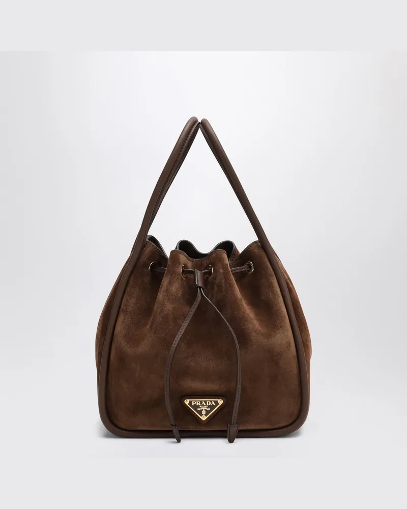 Prada Kleine Eimer Tasche aus Wildleder Cacao Braun