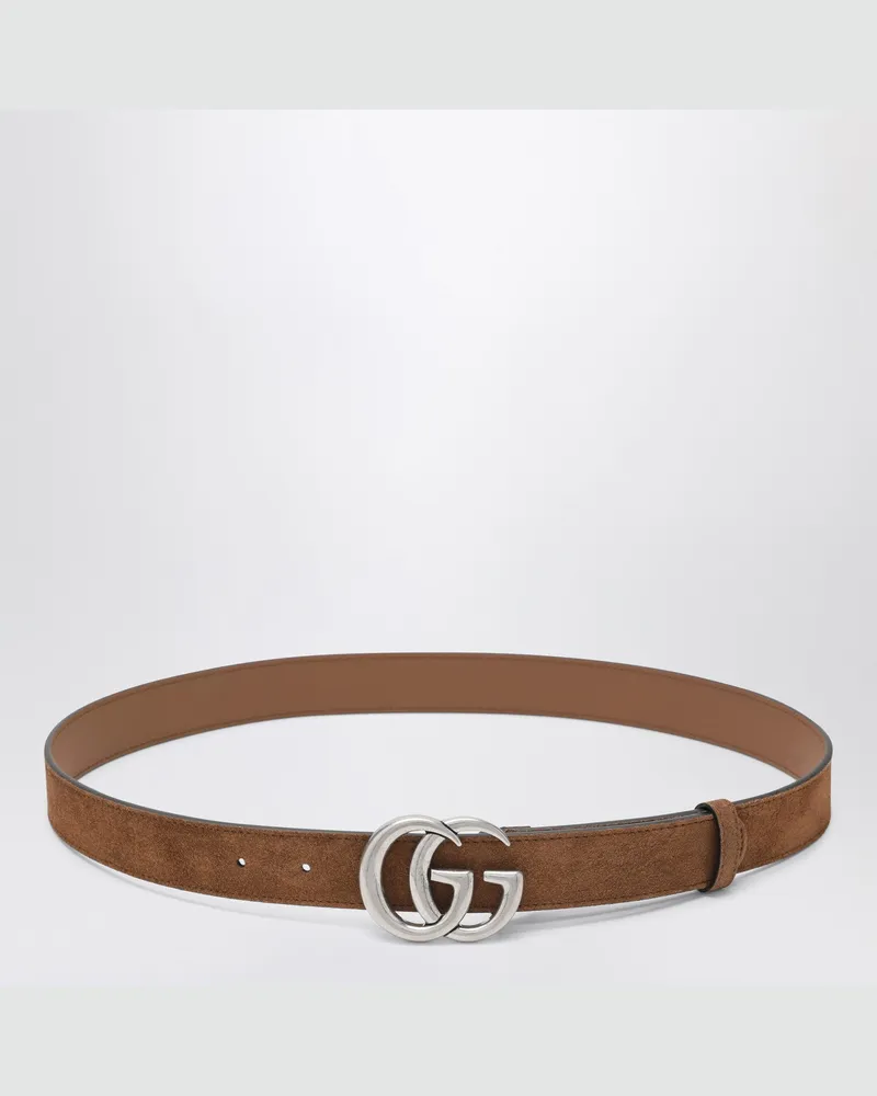 Gucci Haselnuss-Suede-Gürtel mit GG Marmont-Schnalle Brown