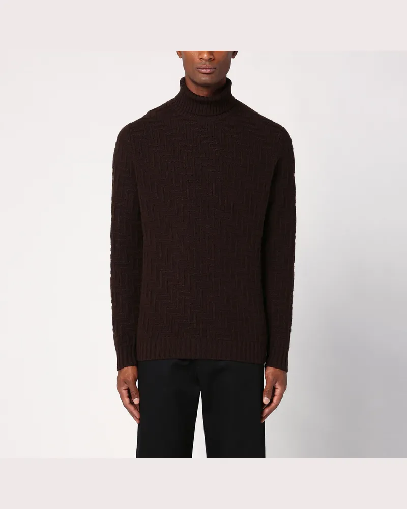 Prada Brauner Rollkragenpullover aus Kaschmirgemisch Brown