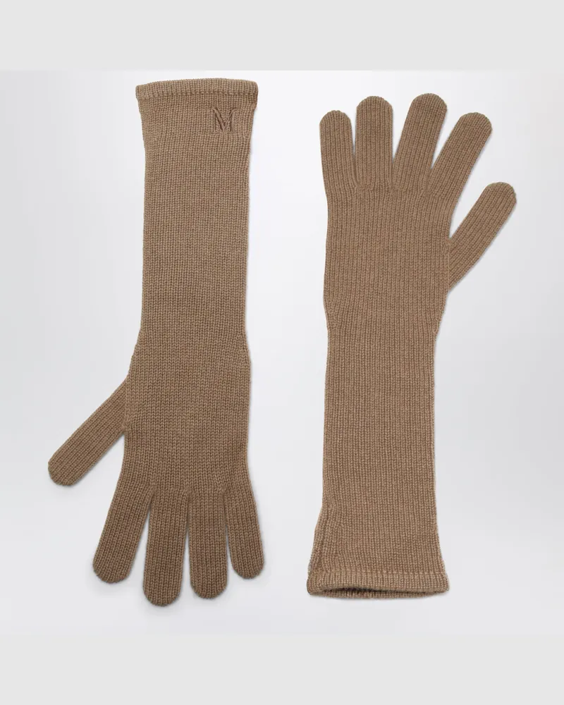 Max Mara Lange Kaschmirhandschuhe in Camel Brown