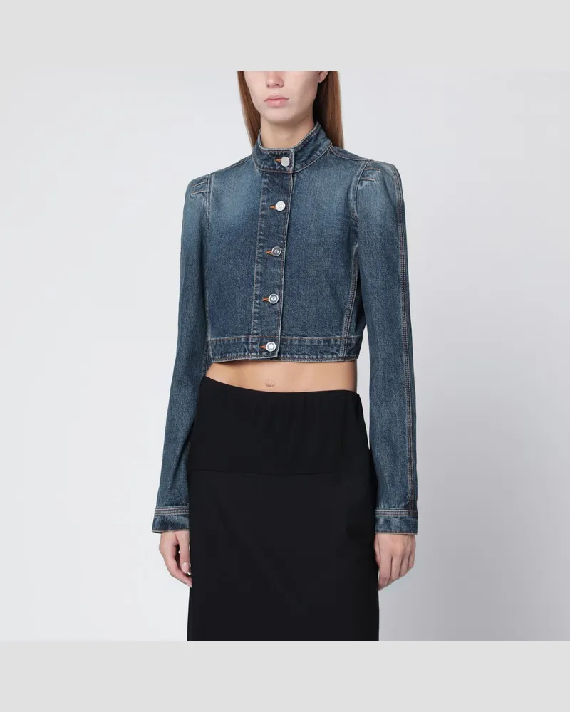 Alaïa Blaue hochgeschlossene Jacke aus gewaschenem Denim Blau