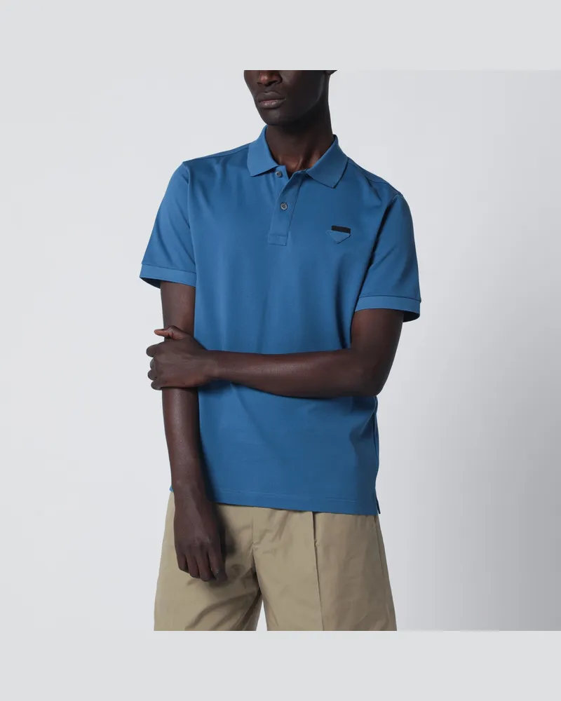 Prada Hellblaues Poloshirt aus Baumwollpiqué Light