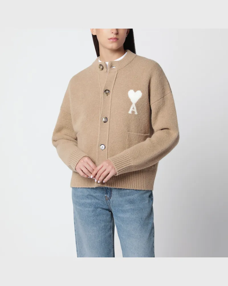 AMI Paris Beige Ami de Coeur cardigan in wool blend Beige