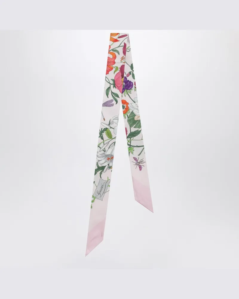 Gucci Rosa schmaler Seidenschal mit Print Rosa