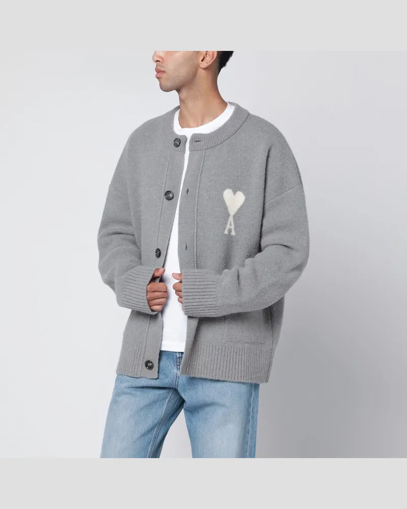 AMI Paris Grauer Wollcardigan Ami De Coeur Grau