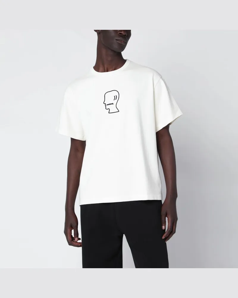 Brain Dead Weißes T-Shirt mit gesticktem Logo Beige