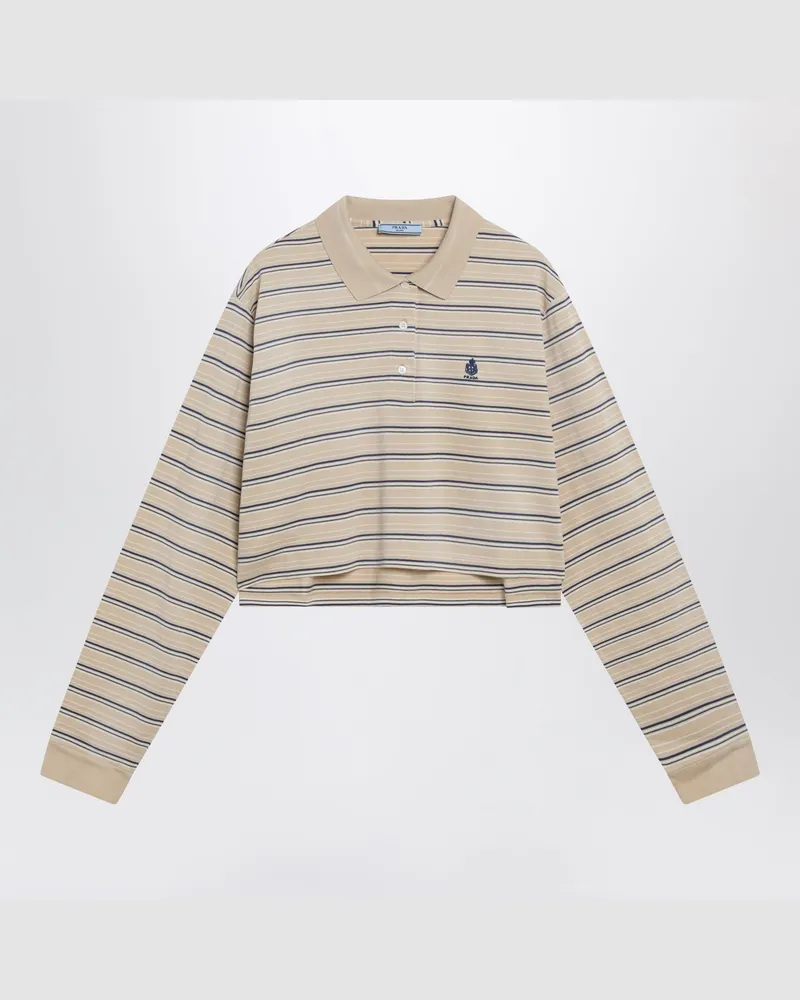 Prada Gestreiftes Piqué-Polo in Desert/Royal Beige