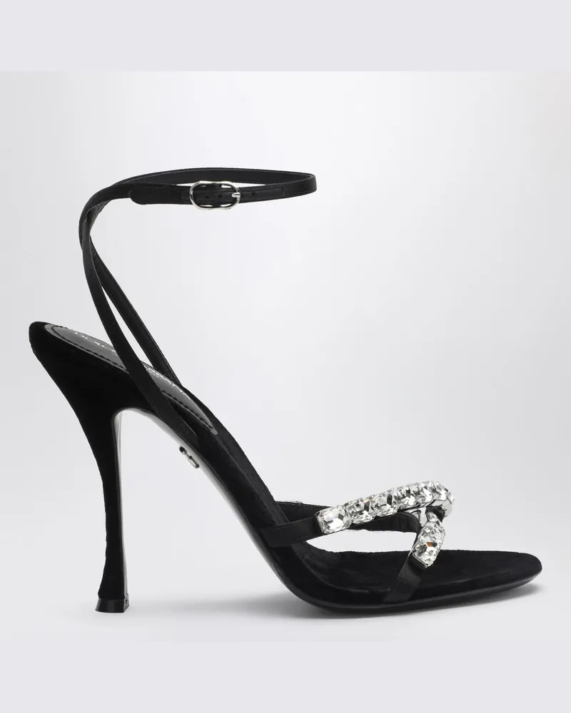 Dolce & Gabbana Schwarze Sandale aus Satin mit Steinen Schwarz