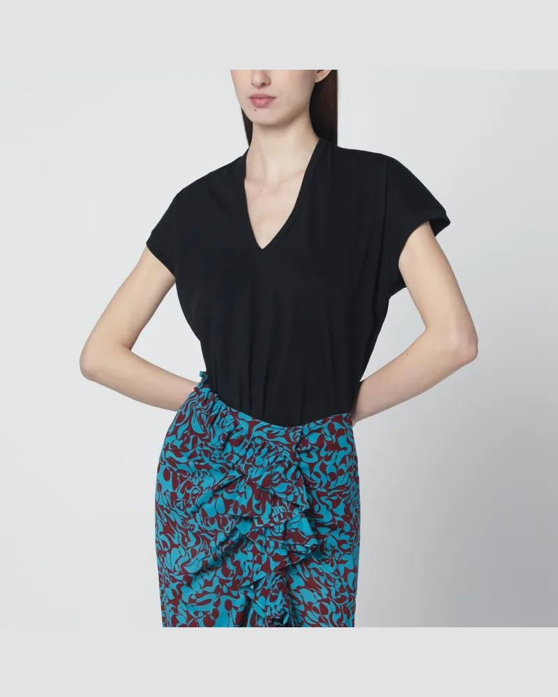 Dries van Noten Schwarzes T-Shirt mit V-Ausschnitt Schwarz
