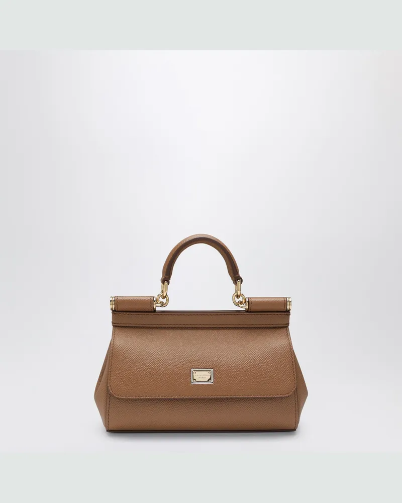 Dolce & Gabbana Kleine Sicily-Handtasche aus karamellfarbenem Leder Brown