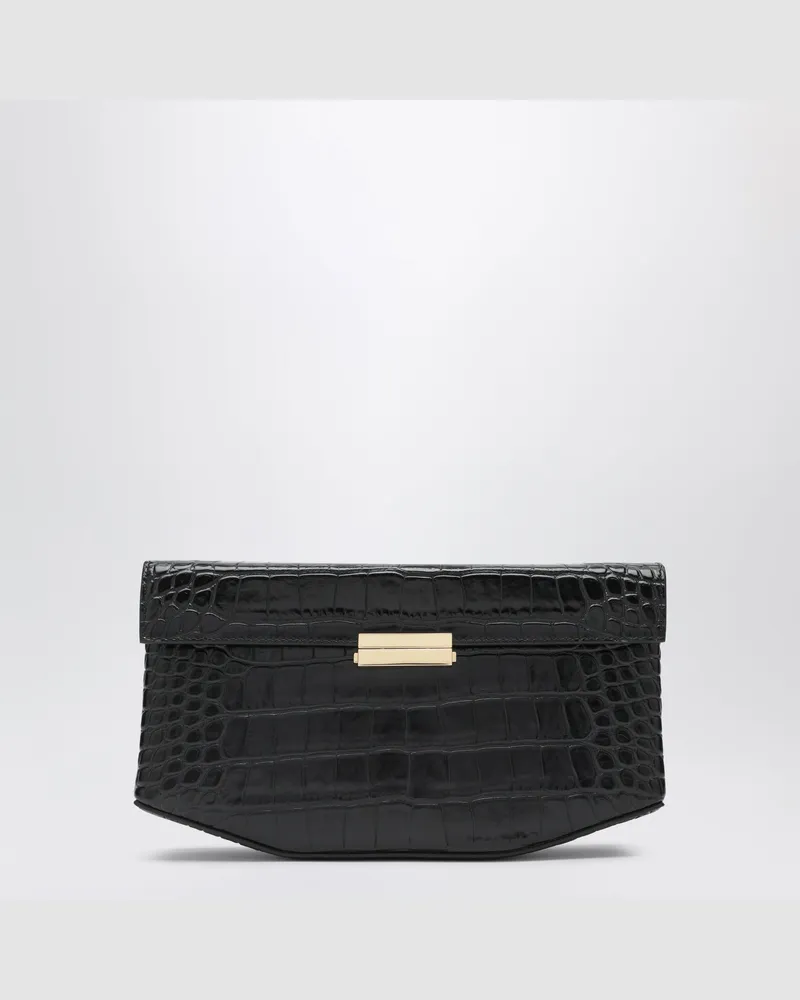Totême Schultertasche Clip aus Kroko-Leder, schwarz Black