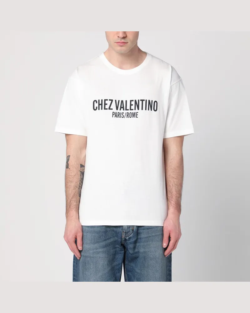 Valentino Garavani Elfenbeinfarbenes T-Shirt mit Chez  Druck Eindruck