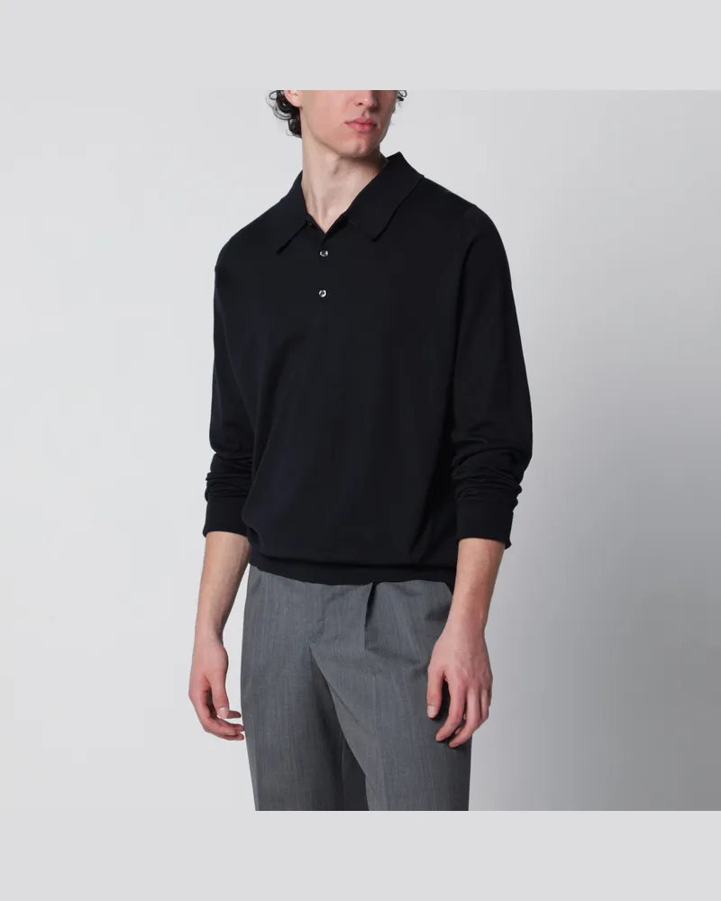 John Smedley Marineblaues Poloshirt Finchley aus Baumwolle Blue