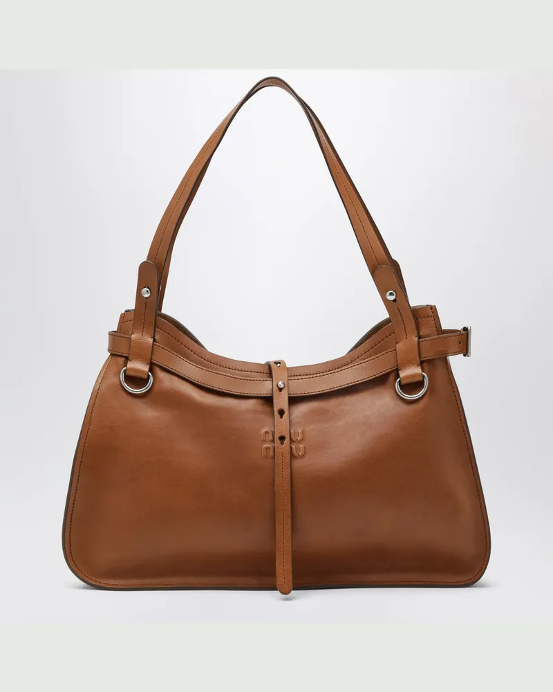 Miu Miu Umhängetasche aus Kalbsleder mit Logo in Cognac Brown
