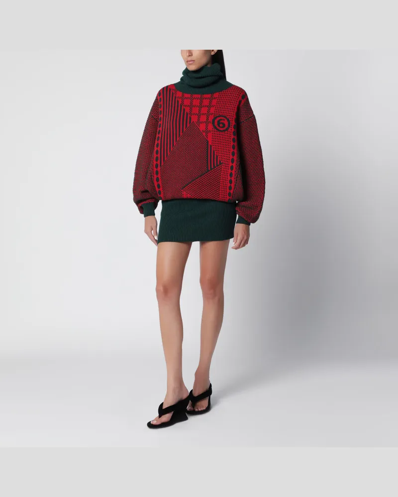 Maison Margiela Mini-Kleid aus Jacquard-Strick in Rot/Waldgrün Red