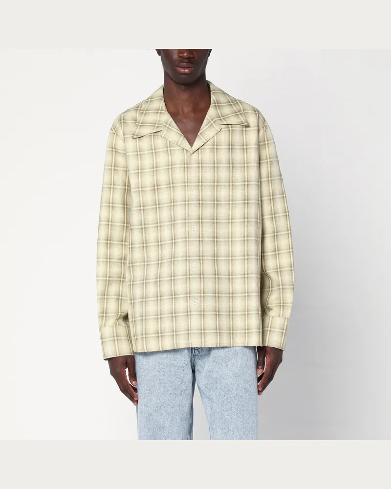 Séfr Hemd Ignacio Karo-Muster aus Baumwolle und Leinen Beige