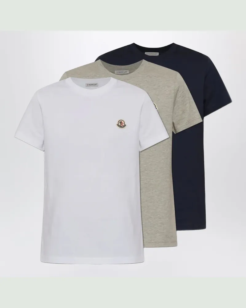 Moncler 3er-Set Baumwoll-T-Shirts mit Logo-Patch Multicolor