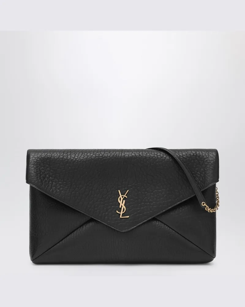 Saint Laurent Cassandre XXL schwarze Umschlagtasche mit Kette Schwarz