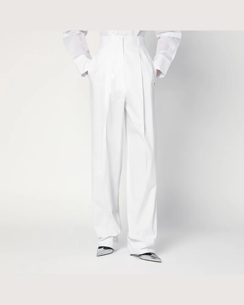 SPORTMAX Weite weiße Hose aus Baumwolle Weiß