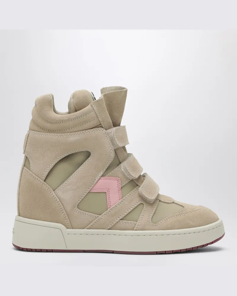 Isabel Marant Bekett Keil-Sneakers aus beige/rosa Veloursleder Beige