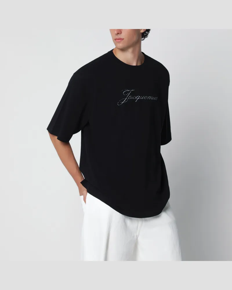 Jacquemus Schwarzes Logo-T-Shirt aus Baumwollmischgewebe Black