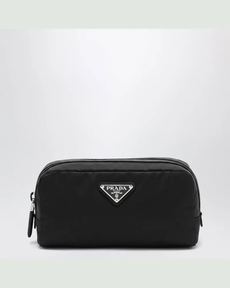 Prada Schwarzer Kulturbeutel aus Re-Nylon und Saffiano-Leder Black