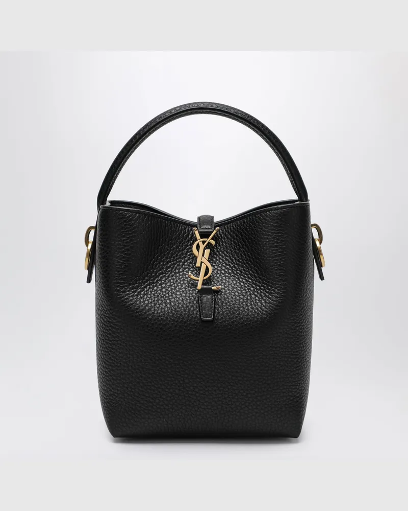 Saint Laurent Le 37 Beuteltasche aus schwarzem genarbtem Leder Black