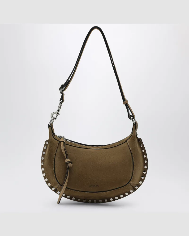 Isabel Marant Oskan Moon Schultertasche aus taupefarbenem Veloursleder Brown