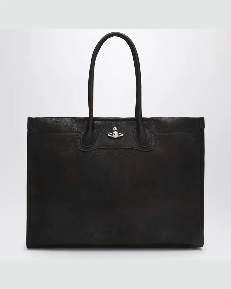 Vivienne Westwood Troy Tote Bag aus dunkelbraunem Leder 