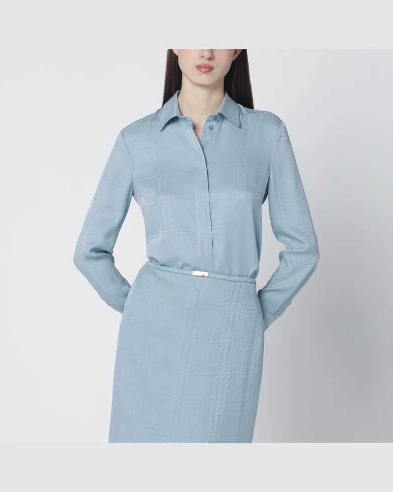 Gucci Hellblaues Seidenjacquard-Hemd mit GG-Interlock-Motiv Hellblau