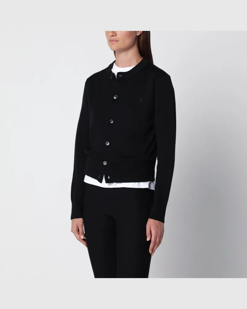 AMI Paris Schwarze Ami De Coeur Strickjacke aus Wolle Black