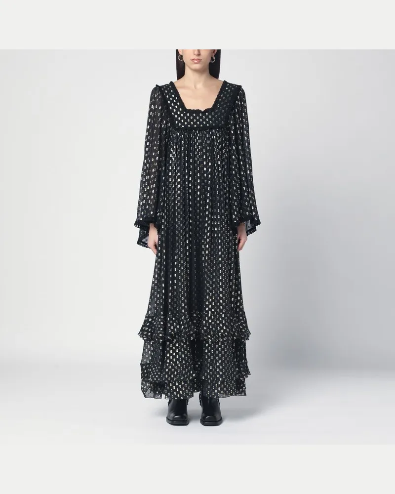 Chloé Schwarzes Maxikleid mit Rüschen aus leichter Seide Schwarz