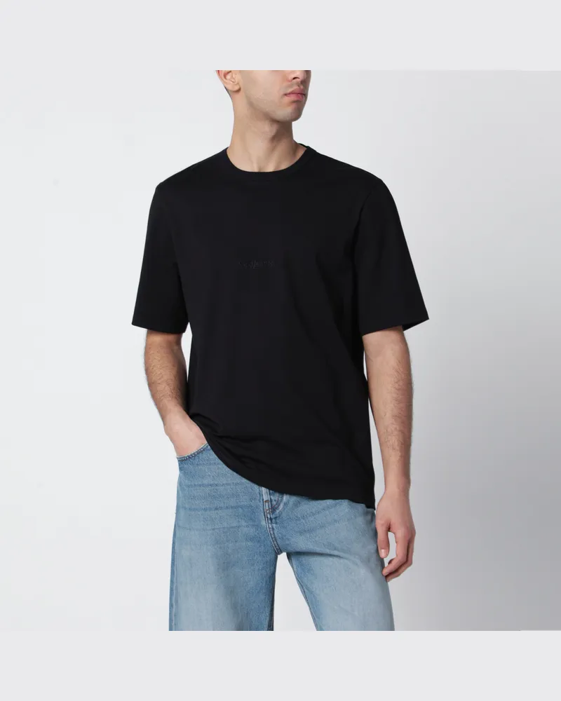 Saint Laurent Schwarzes Oversize-T-Shirt Mit Logo-Stickerei Black