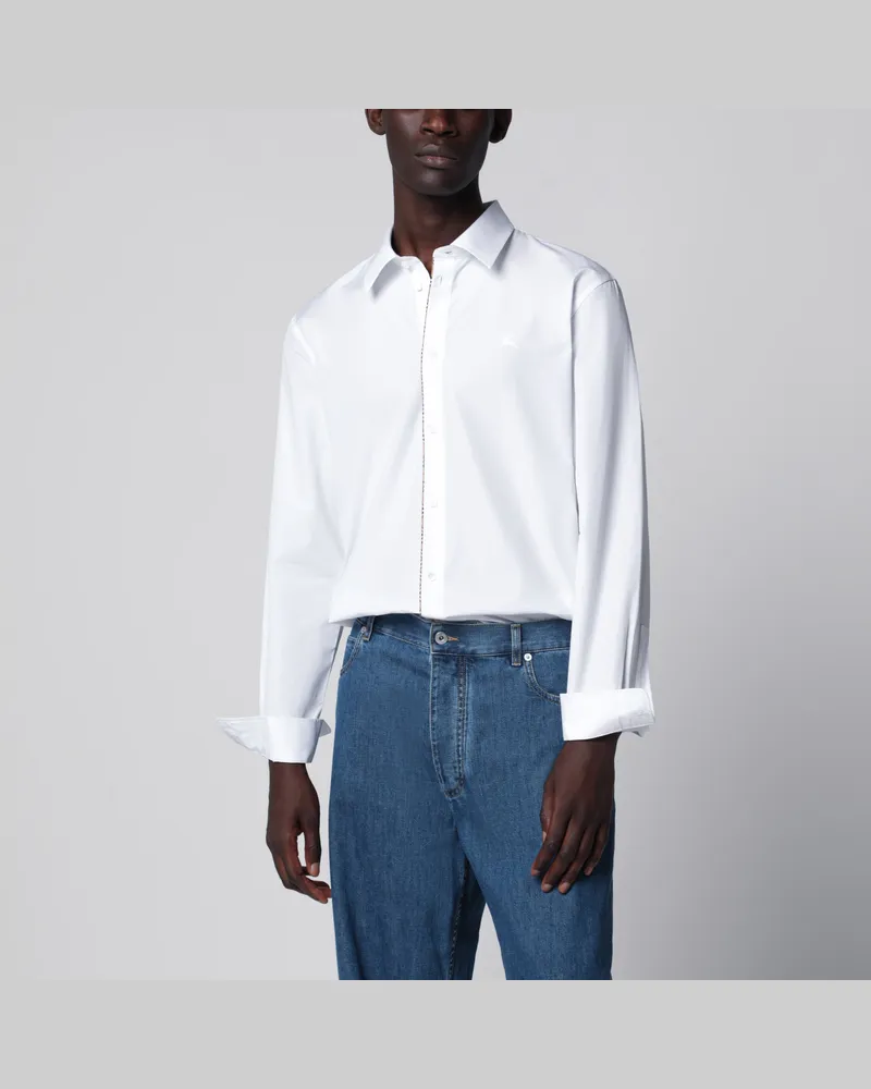 Burberry Klassisches Baumwollpopelinehemd mit Check-Besatz, weiß White