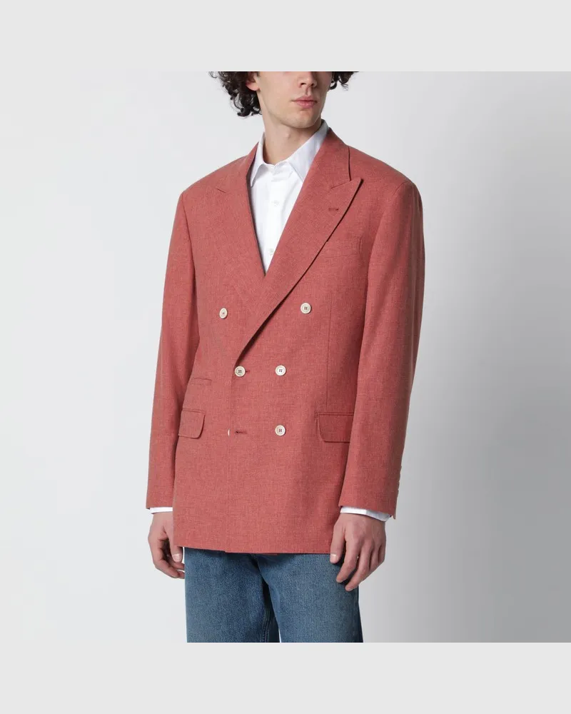 Brunello Cucinelli Pfirsichfarbene doppelreihige Jacke aus Wollmischung Rosa