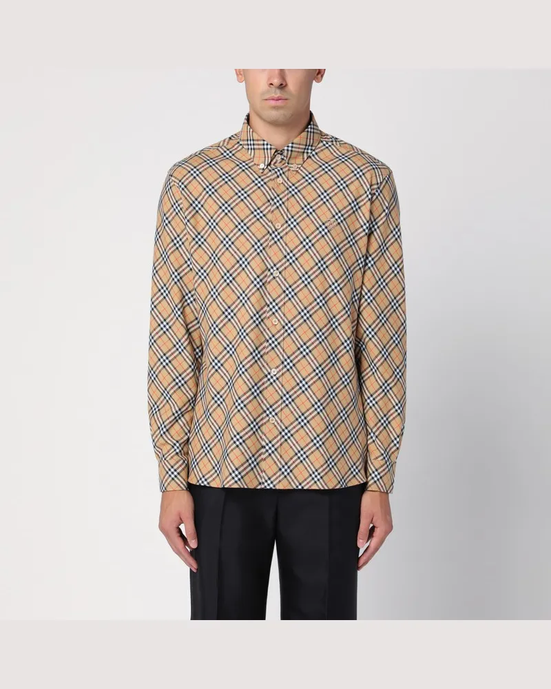 Burberry Beiges Button-Down-Hemd mit Karomuster Beige