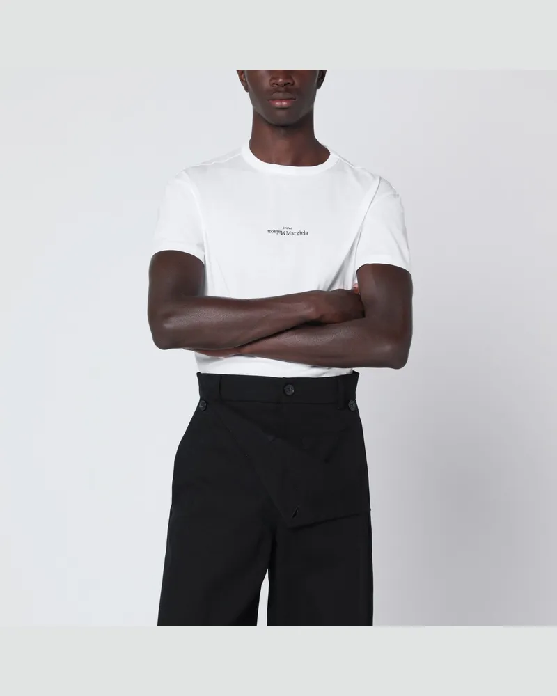 Maison Margiela Weißes T-Shirt mit verzerrtem Logo White