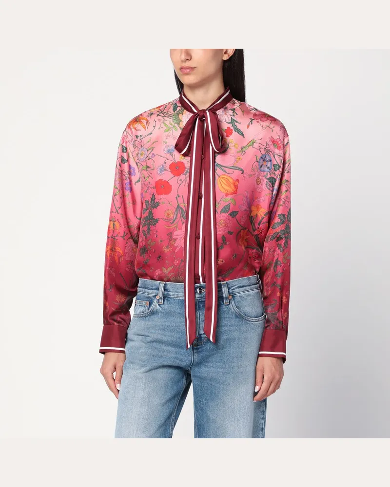 Gucci Bluse mit Schleife und Blumenmuster aus Seide Rosa