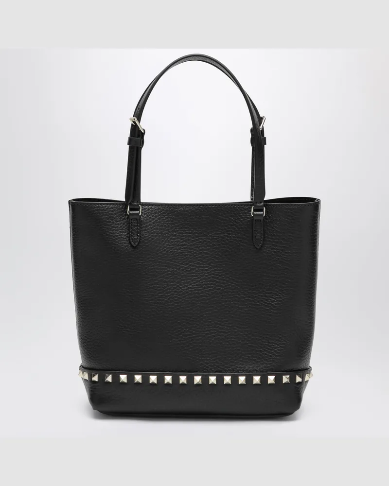 Valentino Garavani Kleine Rockstud Shopper-Tasche aus schwarzem Leder Black